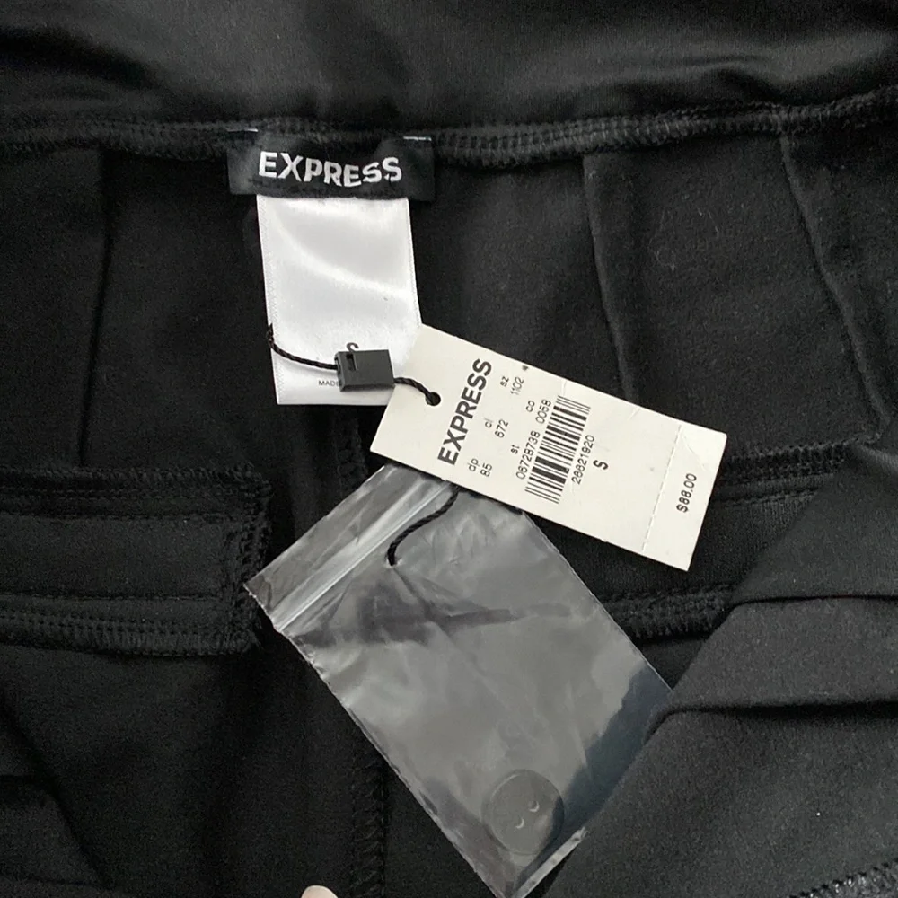 NWT Express Black Faux Leather Super High Rise Belted Ankle Pants